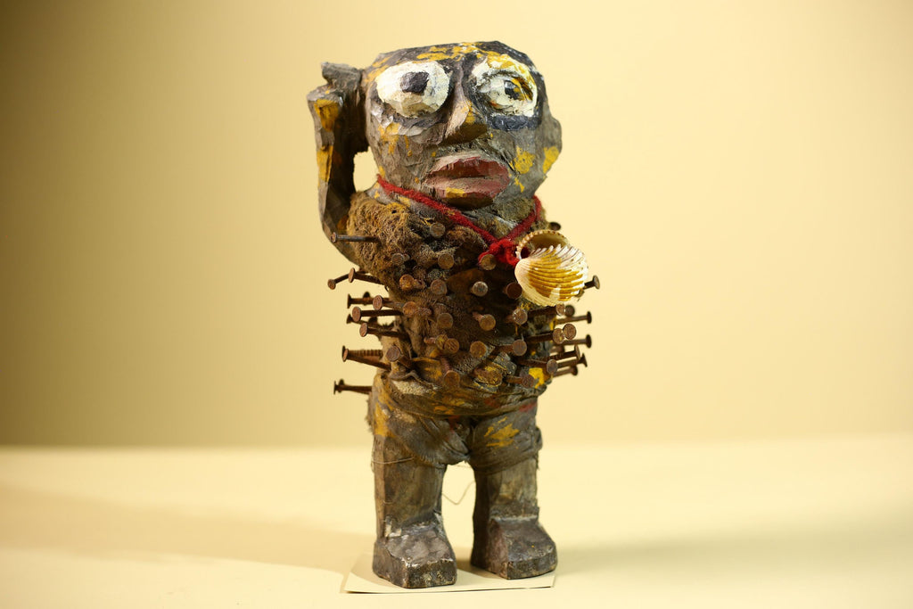 Kongo Nkisi Nkondi Figure: African Tribal Power Sculpture with Nails & Vines-G5830
