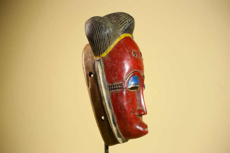 African Guro Mask Red Face Wood Côte d’Ivoire Tribal Art Wall Decor-G5832