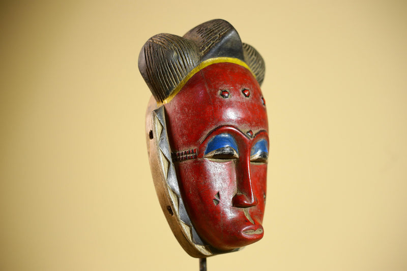 African Guro Mask Red Face Wood Côte d’Ivoire Tribal Art Wall Decor-G5832