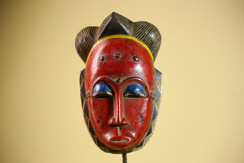 African Guro Mask Red Face Wood Côte d’Ivoire Tribal Art Wall Decor-G5832
