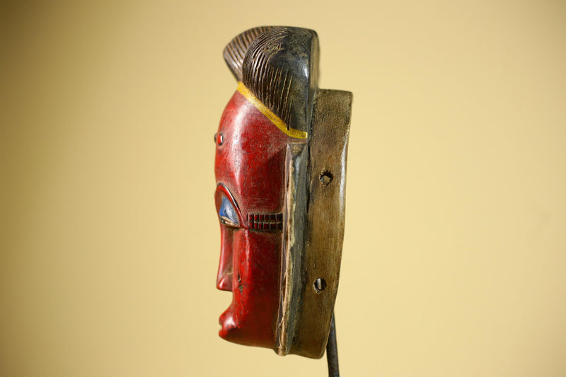 African Guro Mask Red Face Wood Côte d’Ivoire Tribal Art Wall Decor-G5832