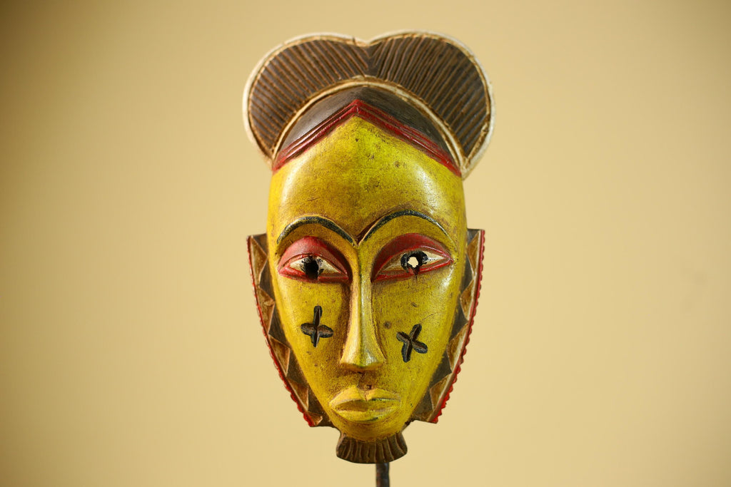 African Guro Mask Yellow Face Wood Côte d’Ivoire Tribal Art Wall Display Decor-G5833