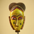African Guro Mask Yellow Face Wood Côte d’Ivoire Tribal Art Wall Display Decor-G5833