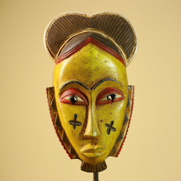 African Guro Mask Yellow Face Wood Côte d’Ivoire Tribal Art Wall Display Decor-G5833