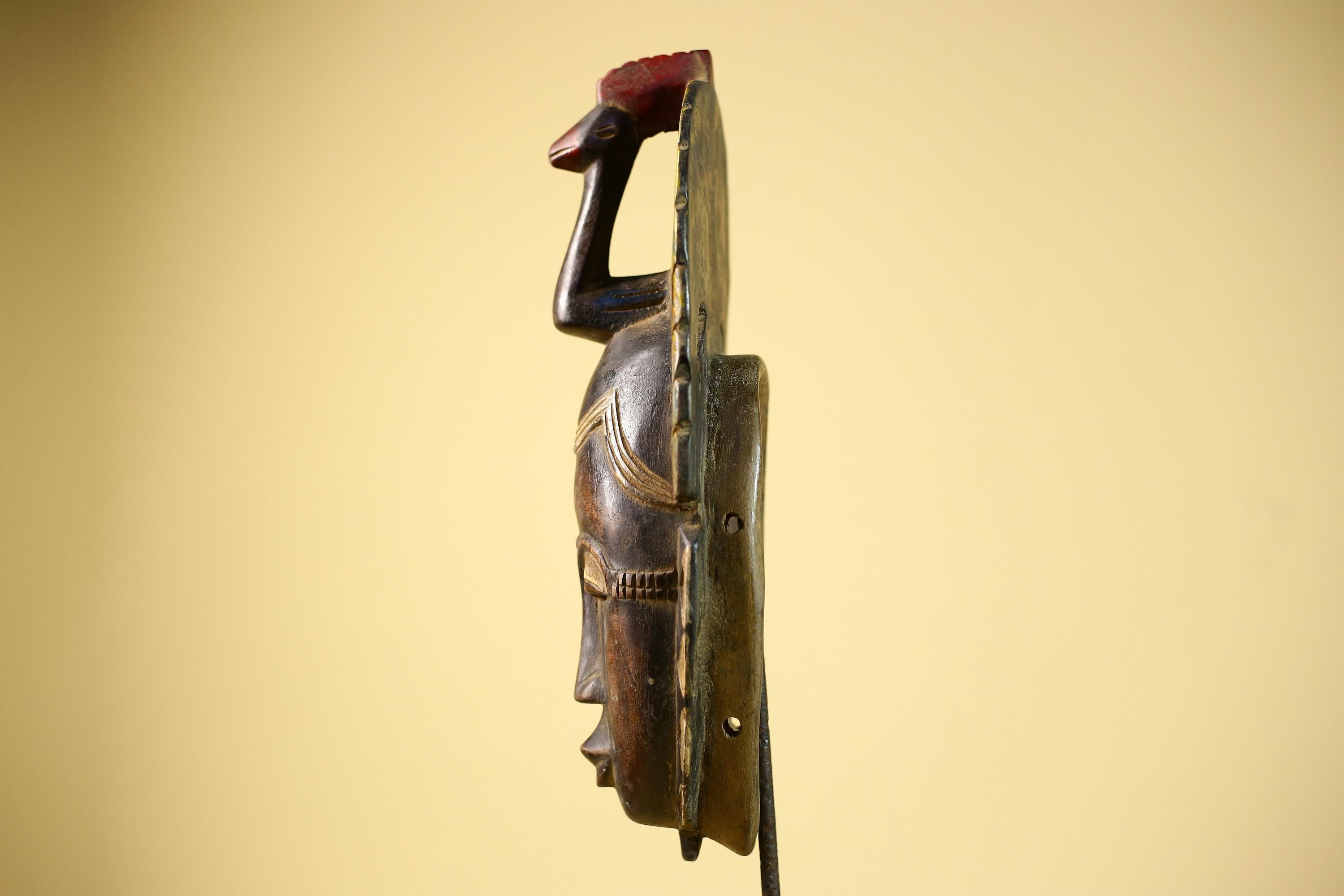 African Baule Mask Carved Wood Bird Crest Côte d’Ivoire Tribal Art Decor-G5835