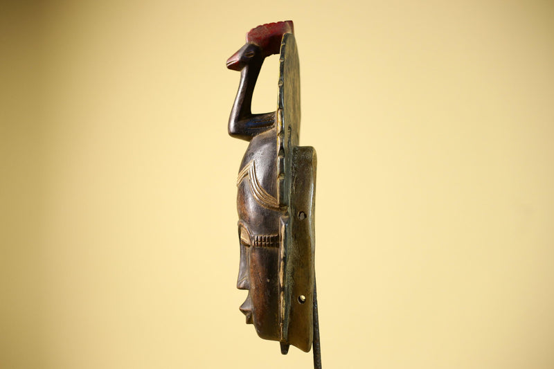 African Baule Mask Carved Wood Bird Crest Côte d’Ivoire Tribal Art Decor-G5835
