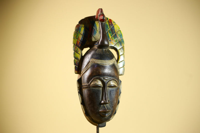 African Baule Mask Carved Wood Bird Crest Côte d’Ivoire Tribal Art Decor-G5835