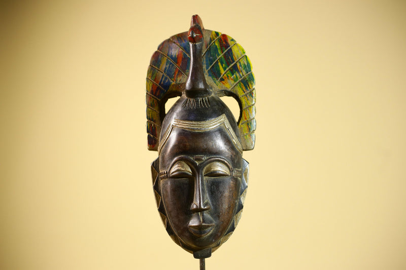 African Baule Mask Carved Wood Bird Crest Côte d’Ivoire Tribal Art Decor-G5835
