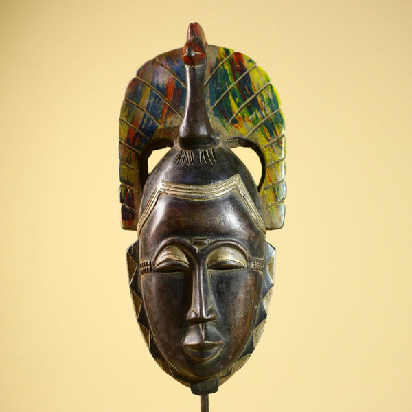 African Baule Mask Carved Wood Bird Crest Côte d’Ivoire Tribal Art Decor-G5835