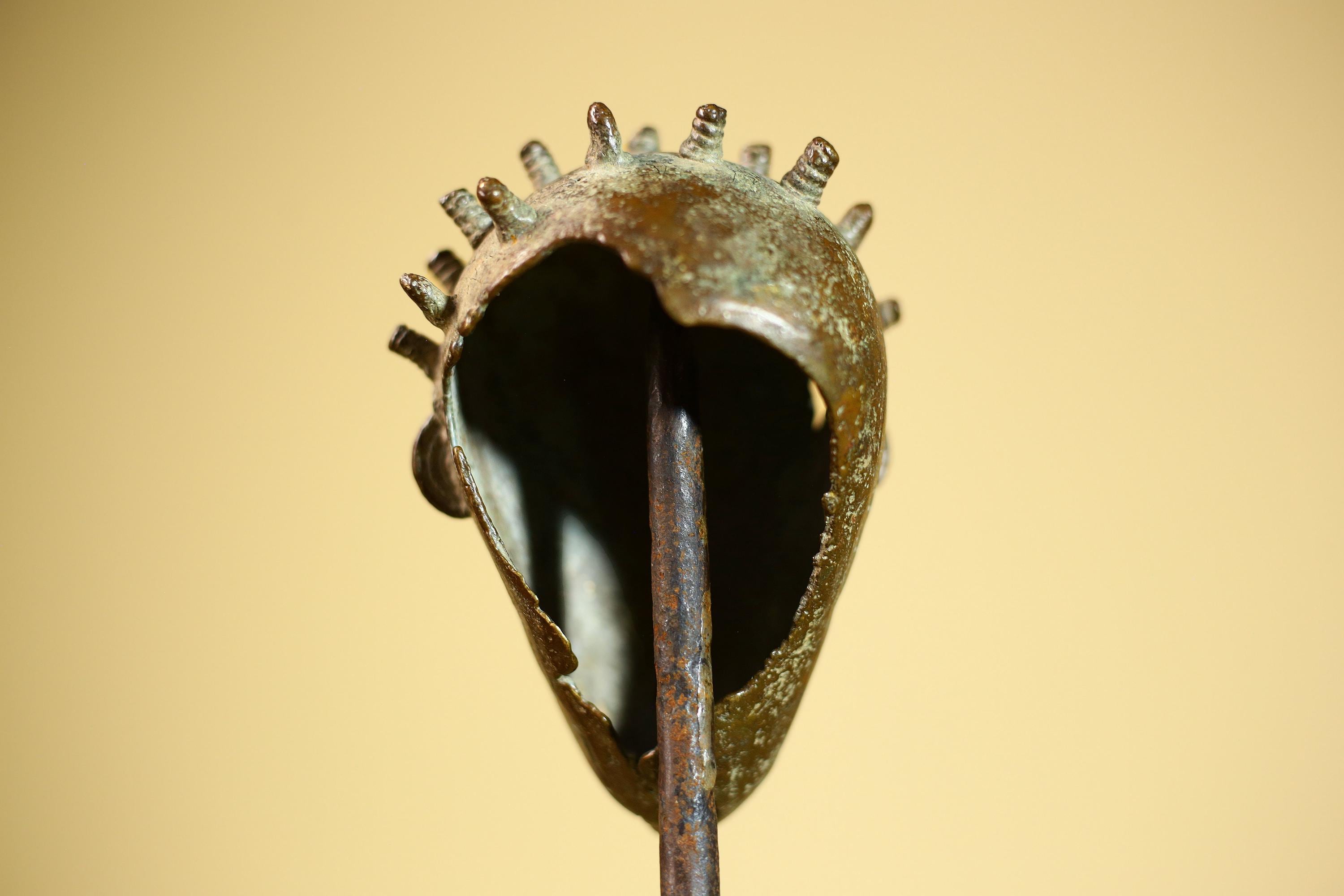 Vintage Benin Kingdom Bronze Mask Head Lost Wax Casting: African Folk Art-G5838