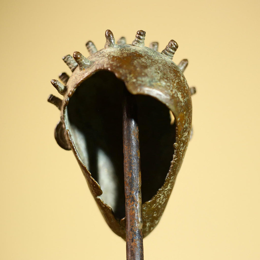 Vintage Benin Kingdom Bronze Mask Head Lost Wax Casting: African Folk Art-G5838