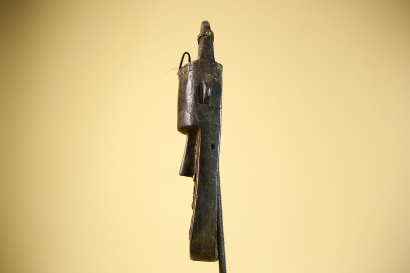 African Senufo Mask Carved Wood Horned Metal Studs Ivory Coast Tribal Art-G5839