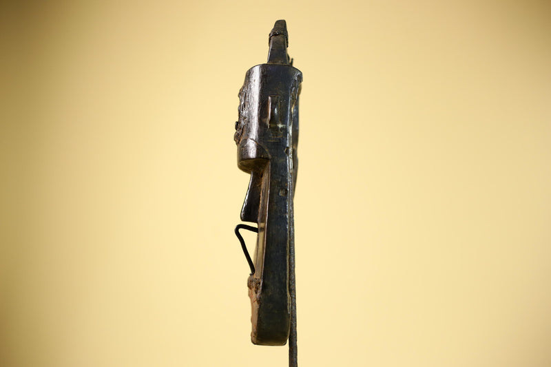 African Senufo Mask Carved Wood Horned Metal Studs Ivory Coast Tribal Art-G5840