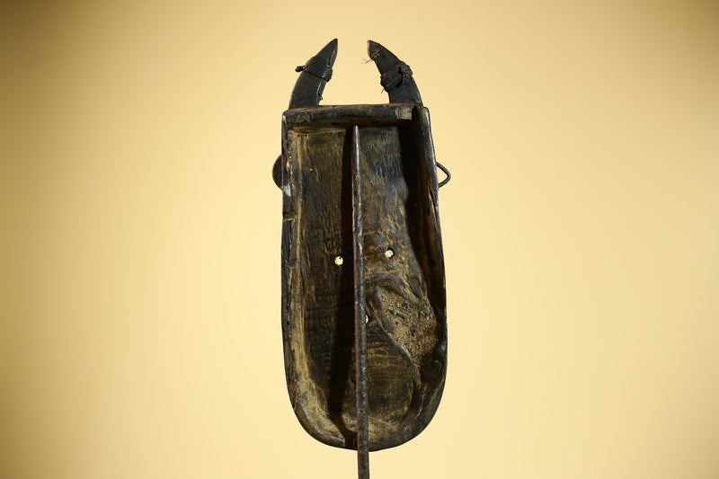 African Senufo Mask Carved Wood Horned Metal Studs Ivory Coast Tribal Art-G5840