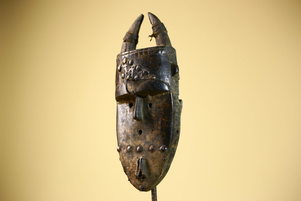 African Toma Mask Carved Wood Horn Crest Tribal Guinea Art Collectible Decor-G5841