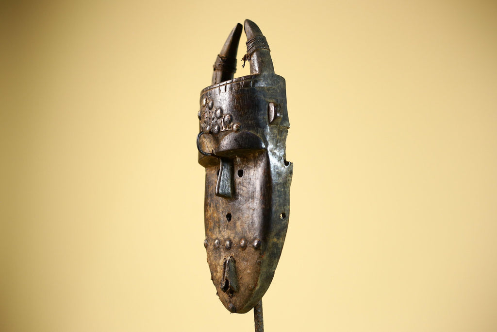 African Toma Mask Carved Wood Horn Crest Tribal Guinea Art Collectible Decor-G5841