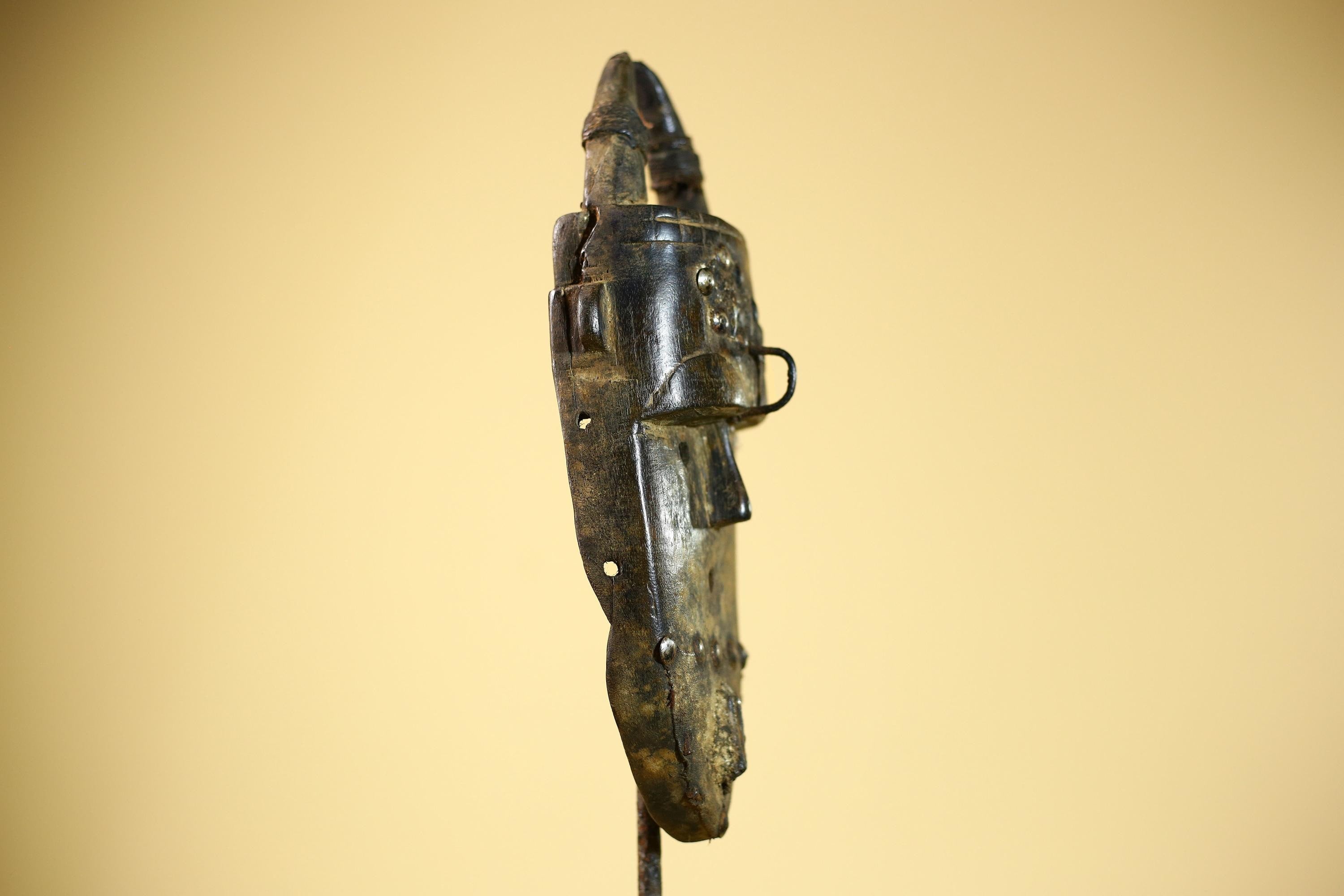 African Toma Mask Carved Wood Horn Crest Tribal Guinea Art Collectible Decor-G5841