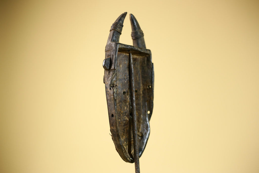 African Toma Mask Carved Wood Horn Crest Tribal Guinea Art Collectible Decor-G5841