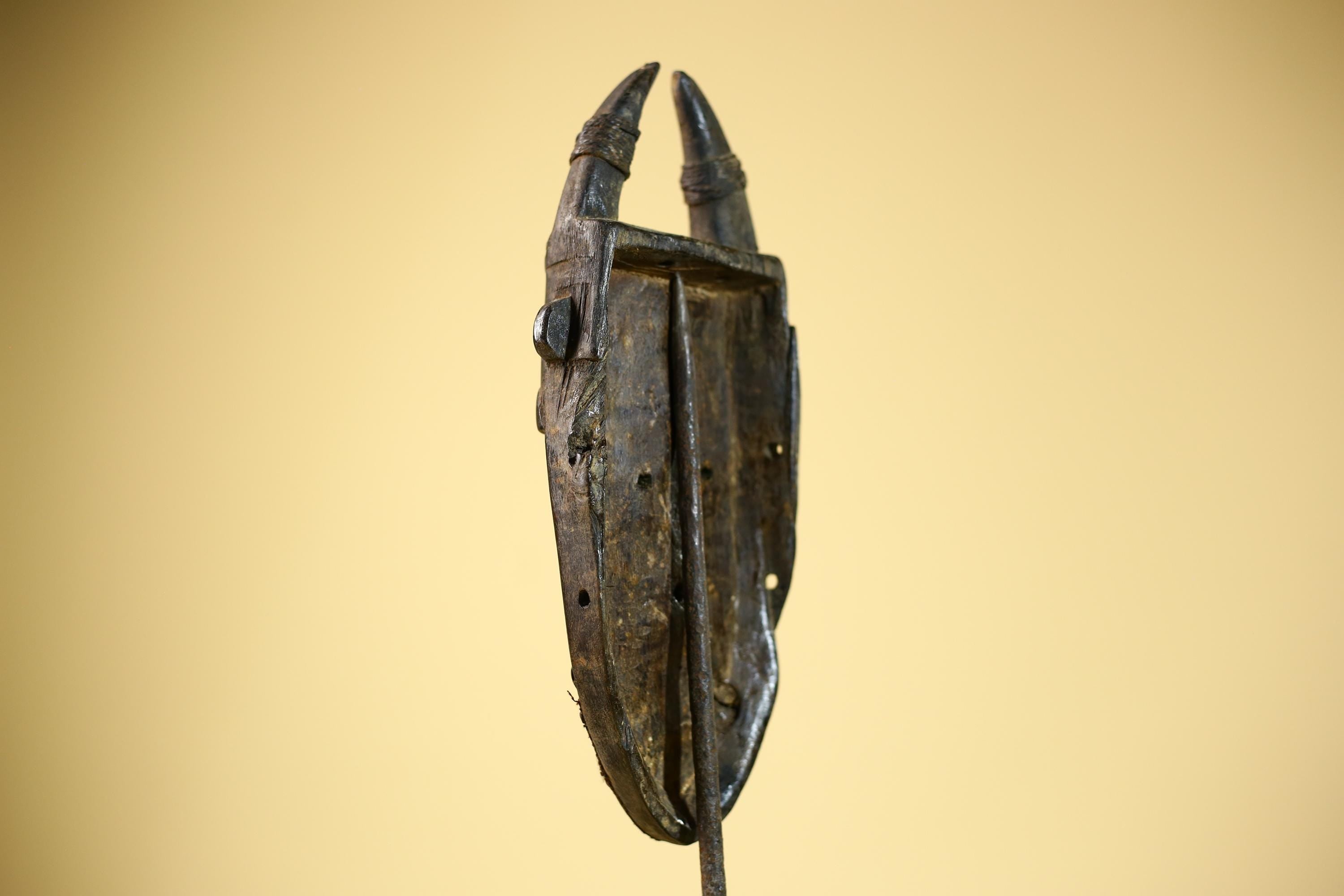 African Toma Mask Carved Wood Horn Crest Tribal Guinea Art Collectible Decor-G5841