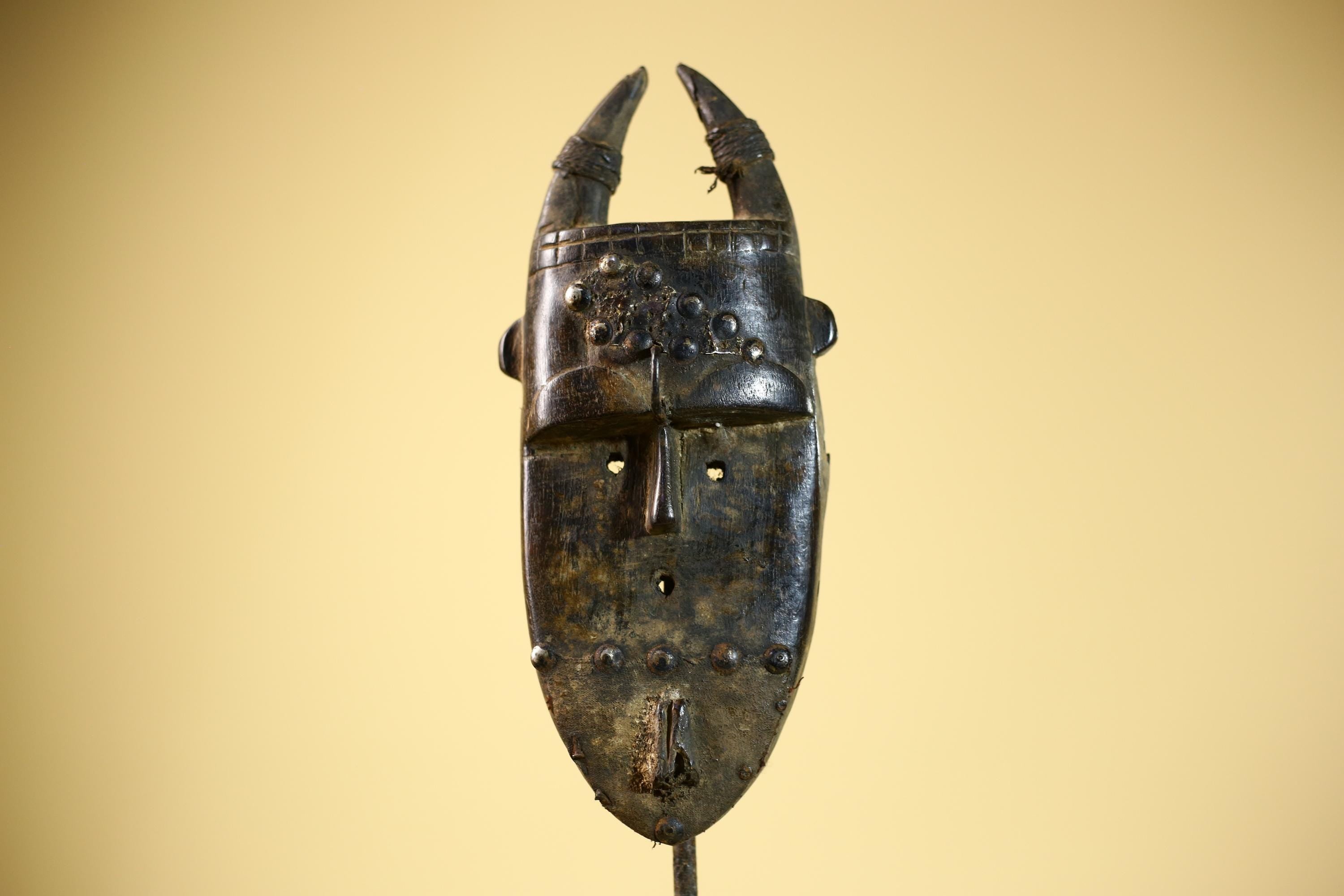African Toma Mask Carved Wood Horn Crest Tribal Guinea Art Collectible Decor-G5841