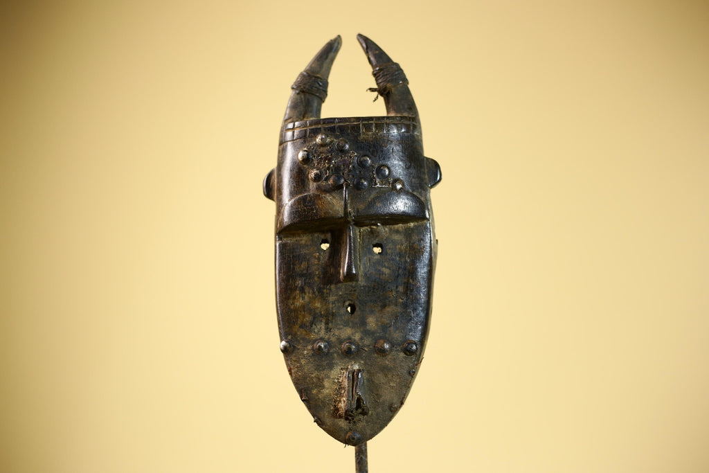 African Toma Mask Carved Wood Horn Crest Tribal Guinea Art Collectible Decor-G5841