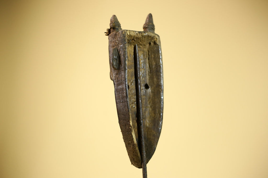 African Toma Mask Carved Wood Horn Crest Metal Detail Guinea Tribal Art Decor-G5842