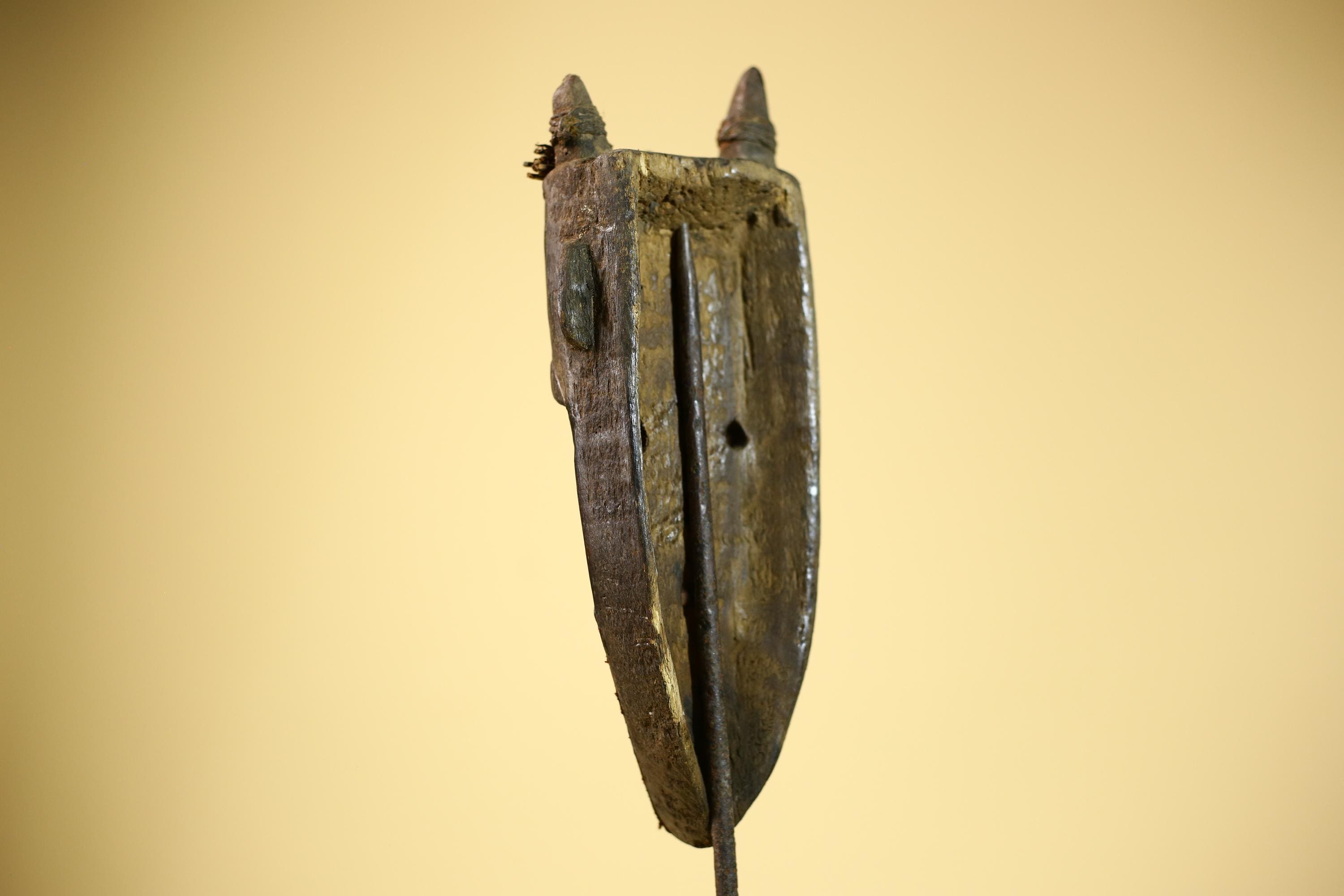 African Toma Mask Carved Wood Horn Crest Metal Detail Guinea Tribal Art Decor-G5842