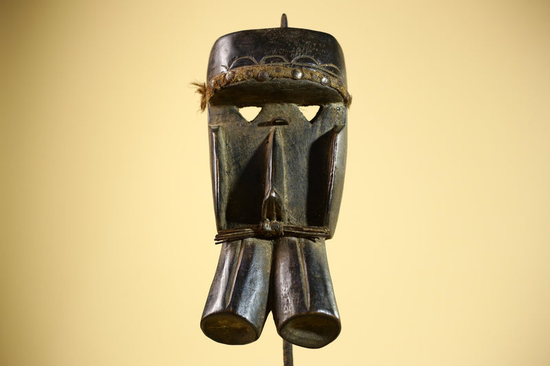 African Dan Mask Carved Wood Double Mouth Côte d’Ivoire Tribal Art Decor Collectible Decor-G5843