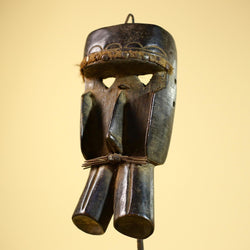 African Dan Mask Carved Wood Double Mouth Côte d’Ivoire Tribal Art Decor Collectible Decor-G5843