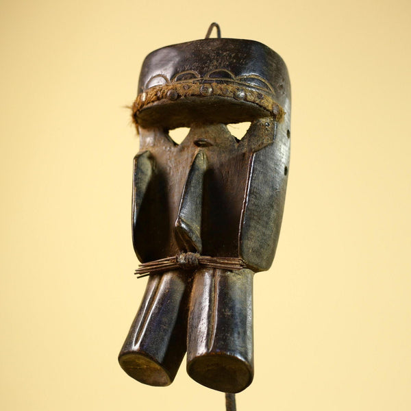 African Dan Mask Carved Wood Double Mouth Côte d’Ivoire Tribal Art Decor Collectible Decor-G5843