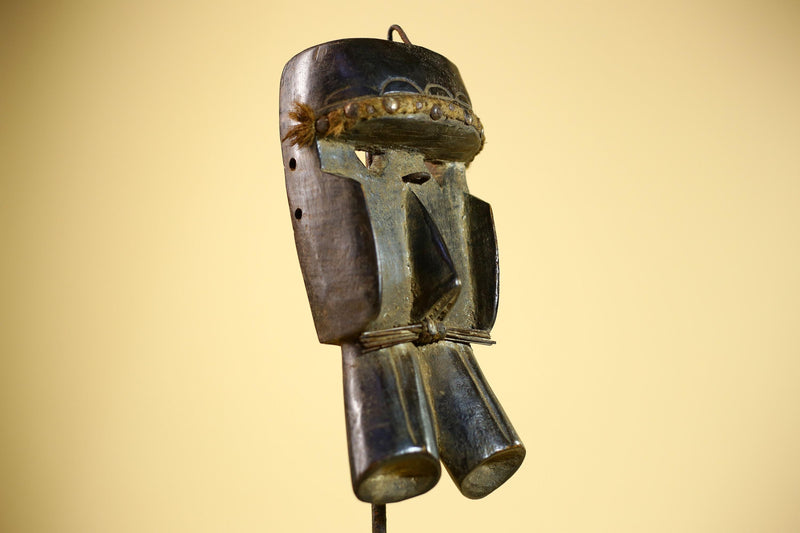 African Dan Mask Carved Wood Double Mouth Côte d’Ivoire Tribal Art Decor Collectible Decor-G5843