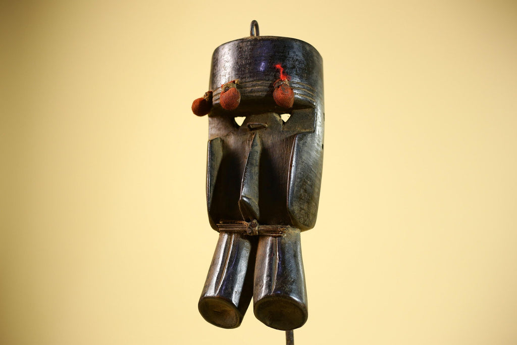 African Dan Mask Carved Wood Red Pom Adorned Côte d’Ivoire Tribal Decor Collectible Decor-G5844