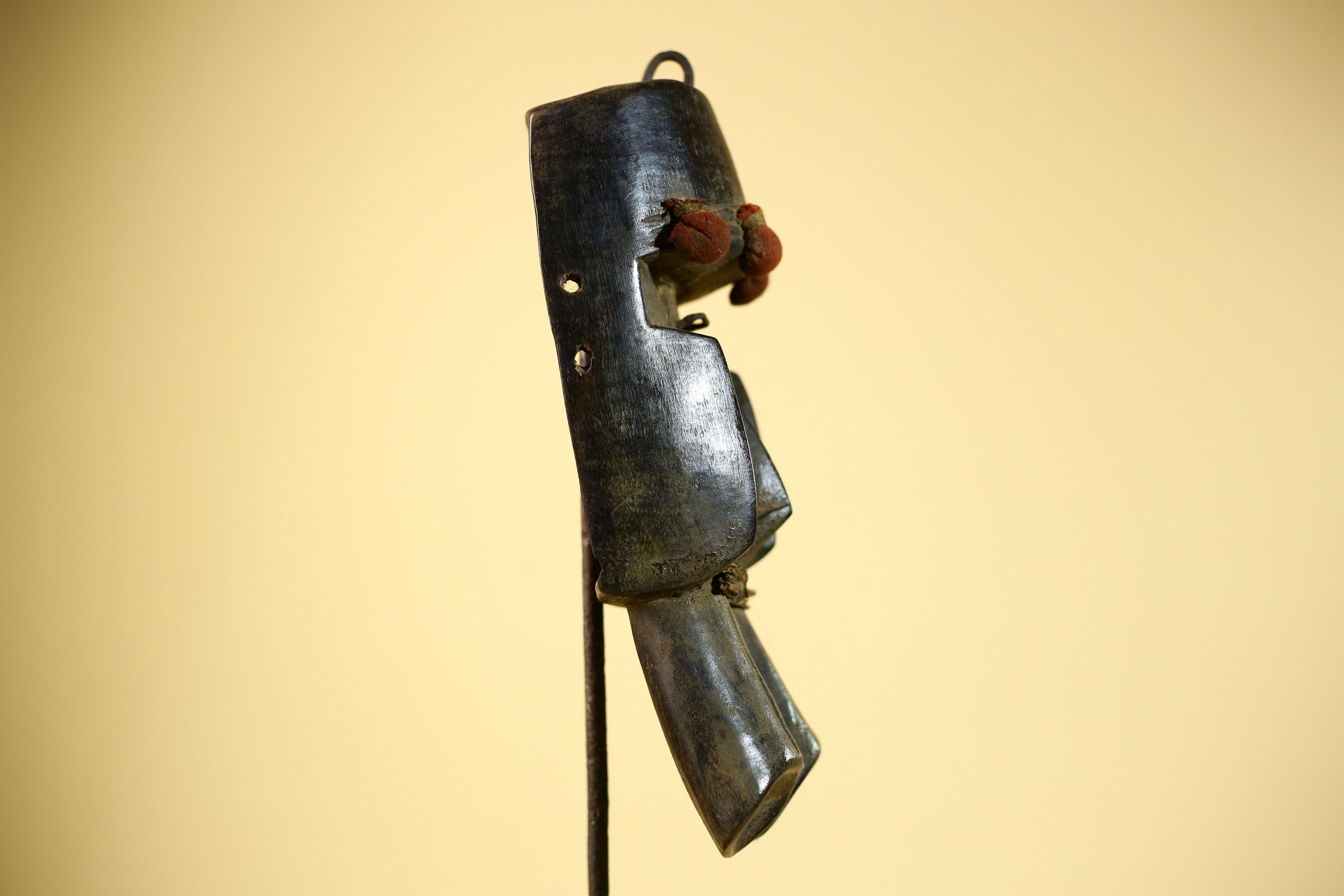 African Dan Mask Carved Wood Red Pom Adorned Côte d’Ivoire Tribal Decor Collectible Decor-G5844