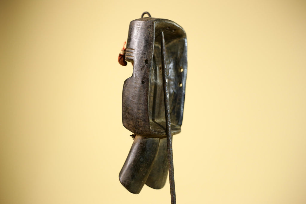 African Dan Mask Carved Wood Red Pom Adorned Côte d’Ivoire Tribal Decor Collectible Decor-G5844