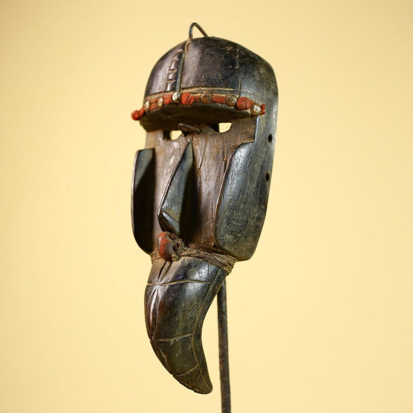 African Dan Mask Carved Wood Red Bead Beak Côte d’Ivoire Tribal Decor Collectible -G5845