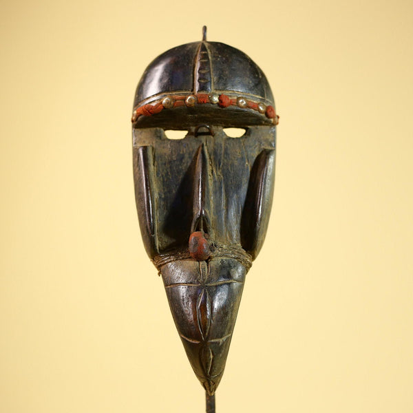 African Dan Mask Carved Wood Red Bead Beak Côte d’Ivoire Tribal Decor Collectible -G5845
