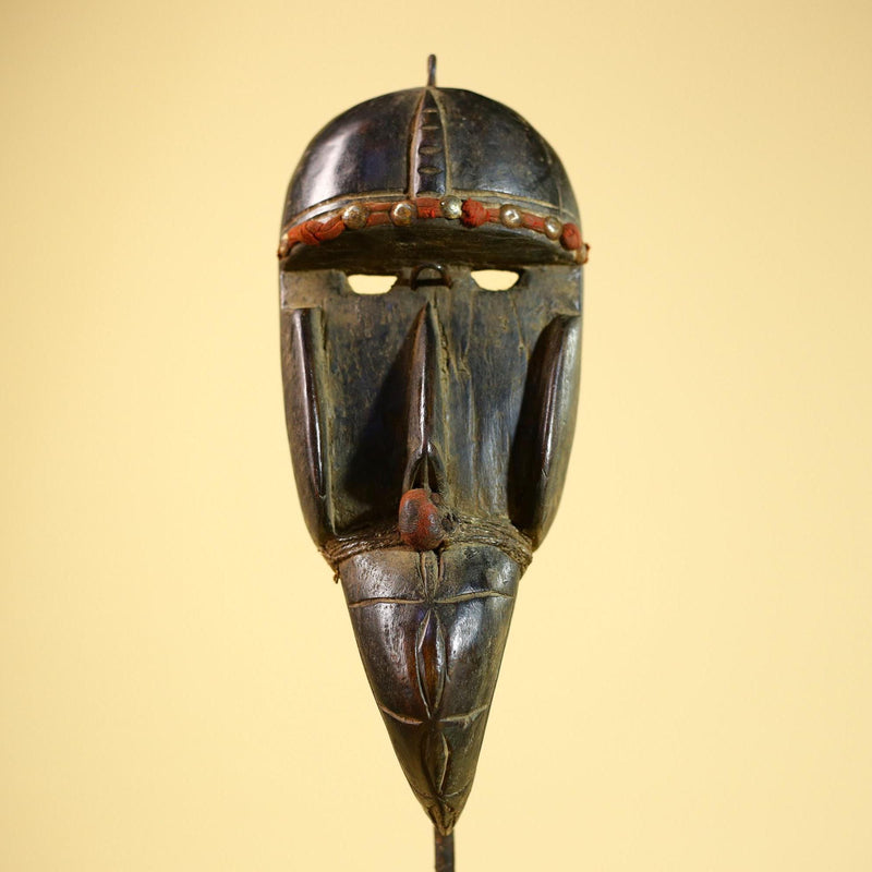 African Dan Mask Carved Wood Red Bead Beak Côte d’Ivoire Tribal Decor Collectible -G5845