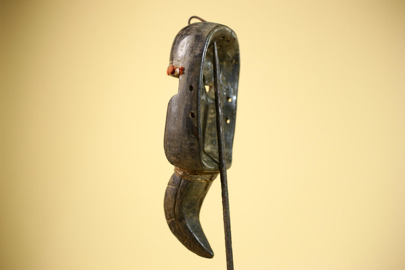 African Dan Mask Carved Wood Red Bead Beak Côte d’Ivoire Tribal Decor Collectible -G5845