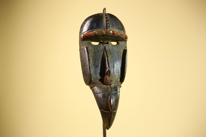 African Dan Mask Carved Wood Red Bead Beak Côte d’Ivoire Tribal Decor Collectible -G5845