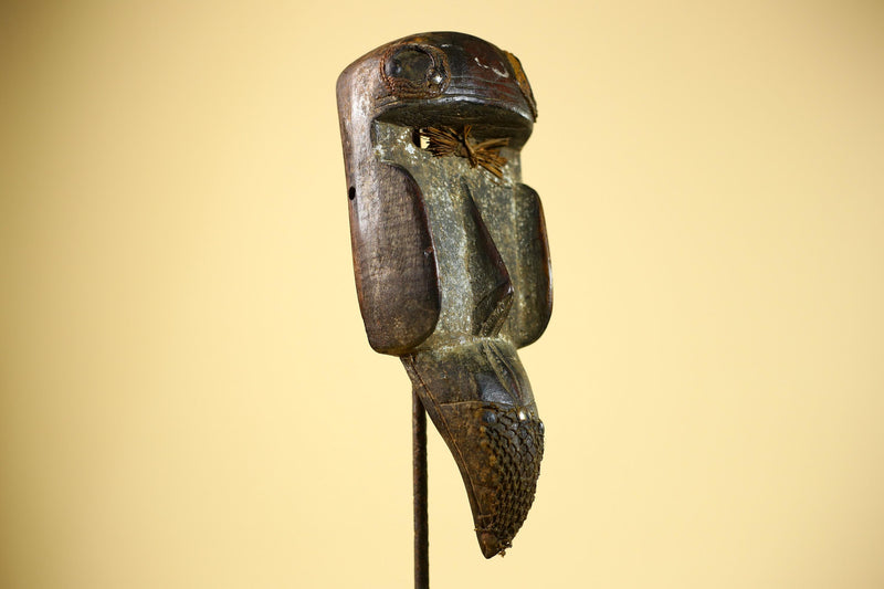 African Dan Mask Carved Wood Raffia Beak Côte d’Ivoire Tribal Art Decor-G5846