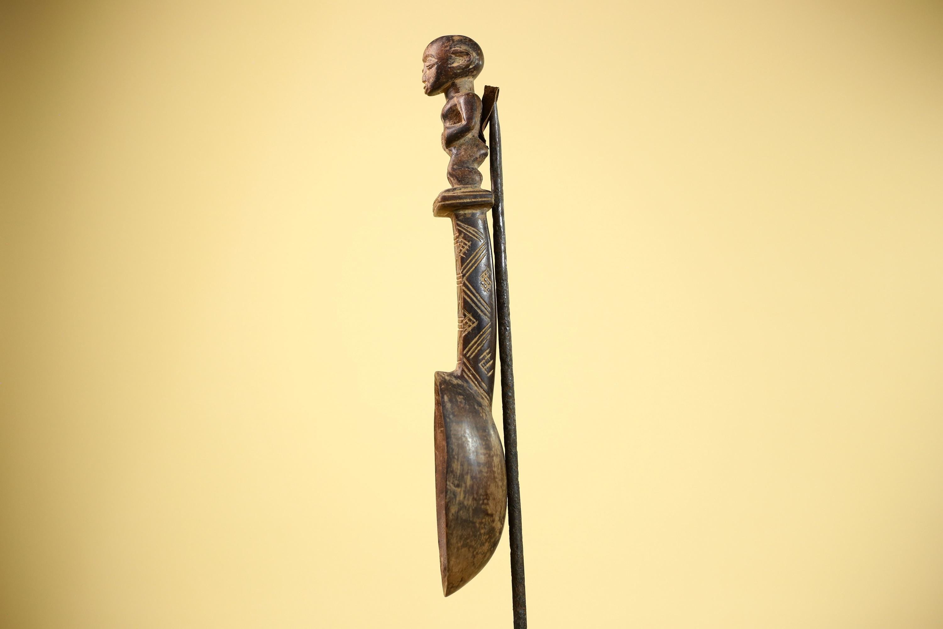 African Spoon Carved Wood Figure Handle Côte d’Ivoire Tribal Art Decor-G5847