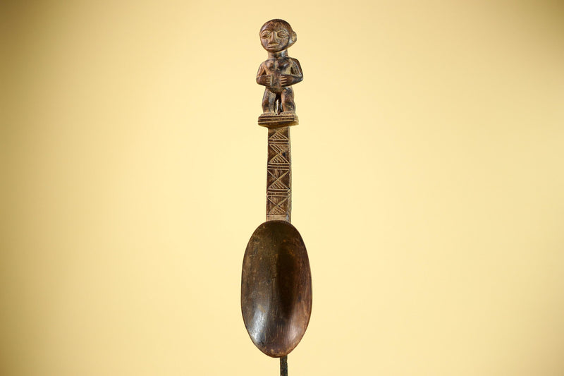 African Spoon Carved Wood Figure Handle Côte d’Ivoire Tribal Art Decor-G5847