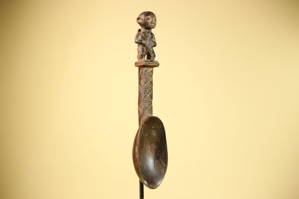 African Spoon Carved Wood Figure Handle Côte d’Ivoire Tribal Art Decor-G5847