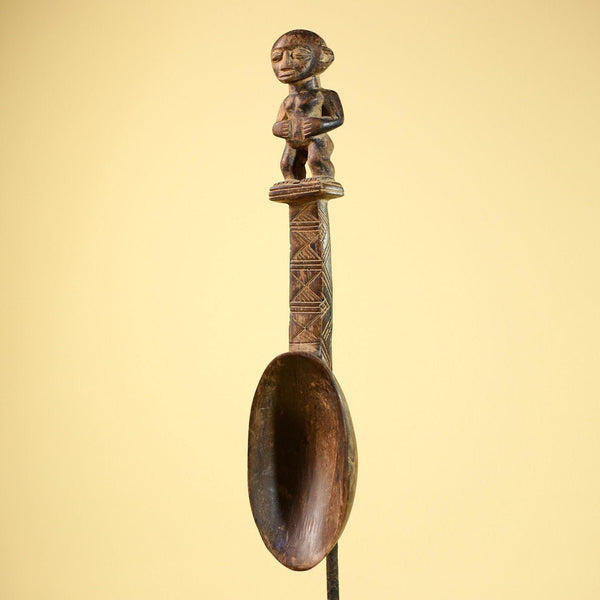 African Spoon Carved Wood Figure Handle Côte d’Ivoire Tribal Art Decor-G5847