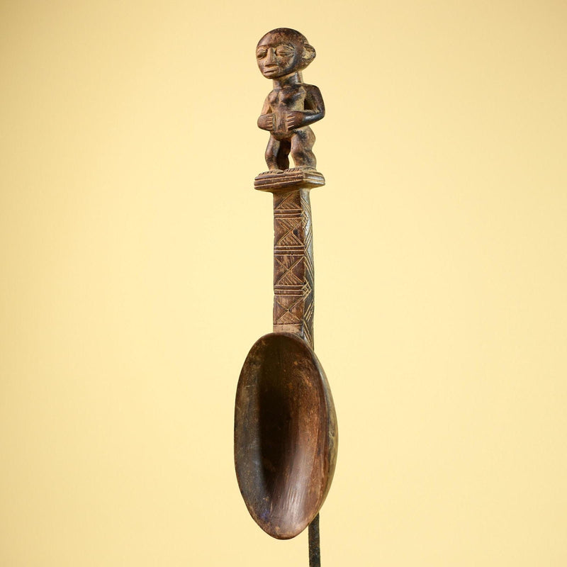 African Spoon Carved Wood Figure Handle Côte d’Ivoire Tribal Art Decor-G5847