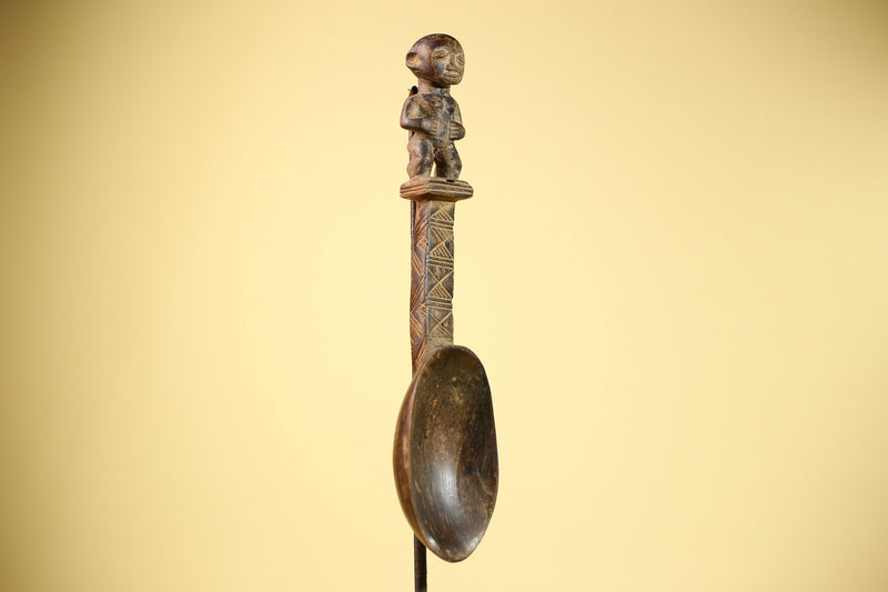 African Spoon Carved Wood Figure Handle Côte d’Ivoire Tribal Art Decor-G5847