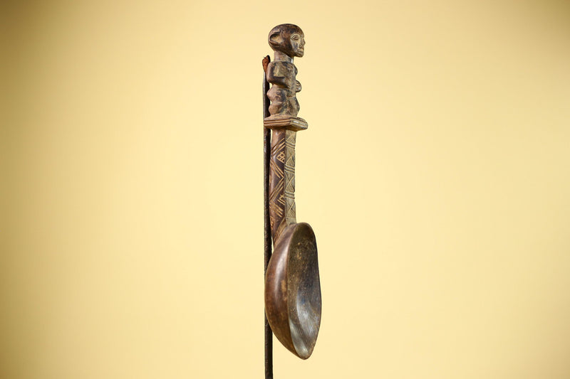 African Spoon Carved Wood Figure Handle Côte d’Ivoire Tribal Art Decor-G5847
