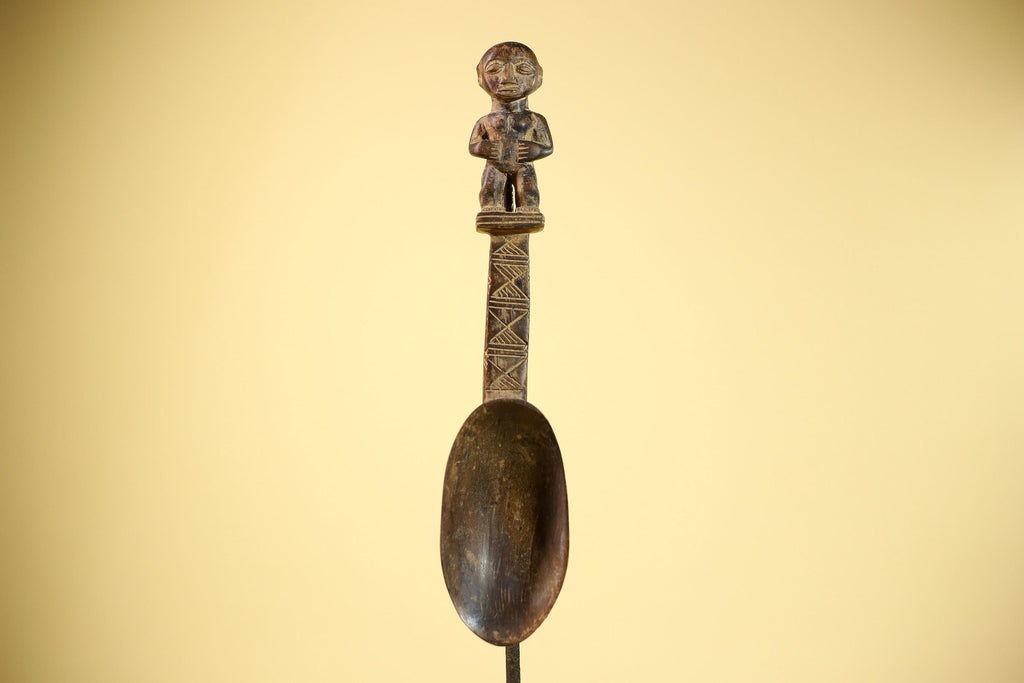 African Spoon Carved Wood Figure Handle Côte d’Ivoire Tribal Art Decor-G5847