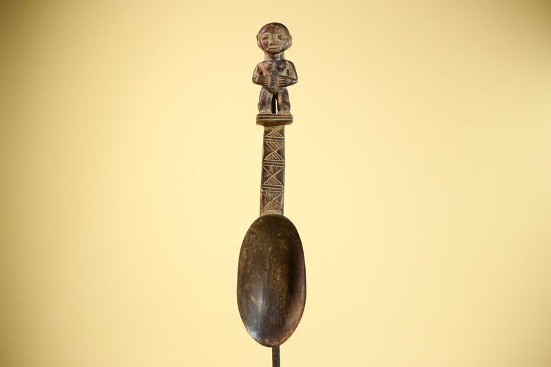 African Spoon Carved Wood Figure Handle Côte d’Ivoire Tribal Art Decor-G5847