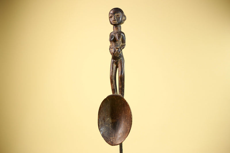 African Tribal Spoon Carved Wood Female Figure Côte d’Ivoire Art Decor-G5848